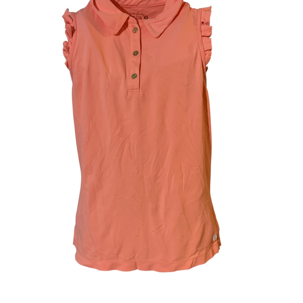 Lilly Pulitzer Luxletic Coral Pink Ruffle Sleeveless Polo Shirt Small Golf Top